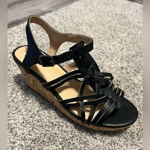 SM New York Women’s Stylish Black Woven Cork Wedge Sandals Size 5